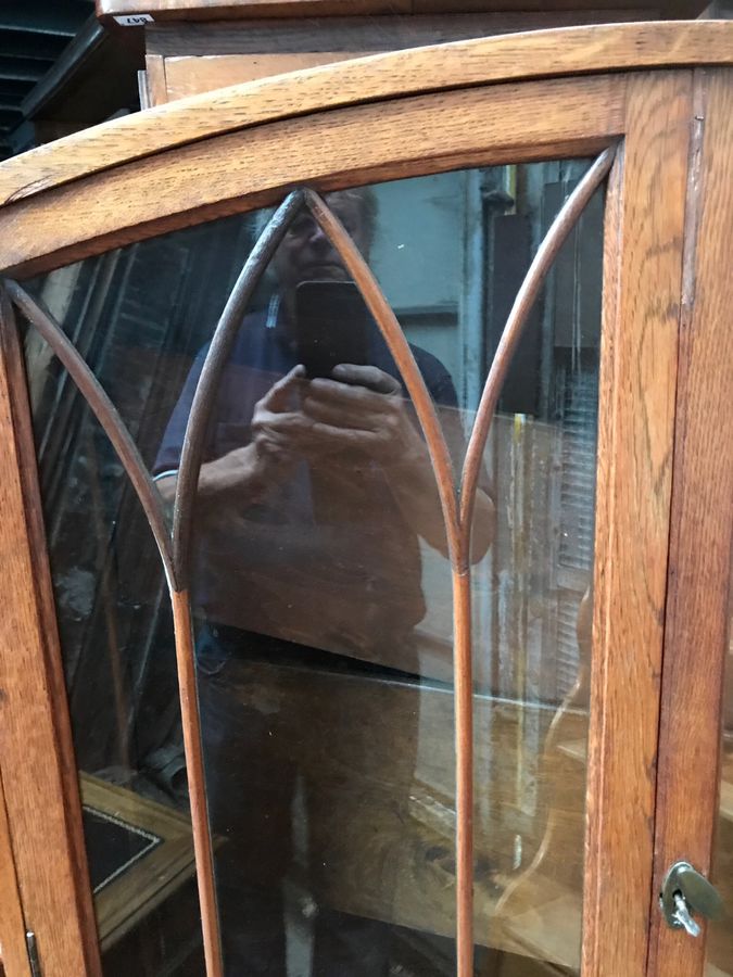 Antique Oak Gothic Display Cabinet