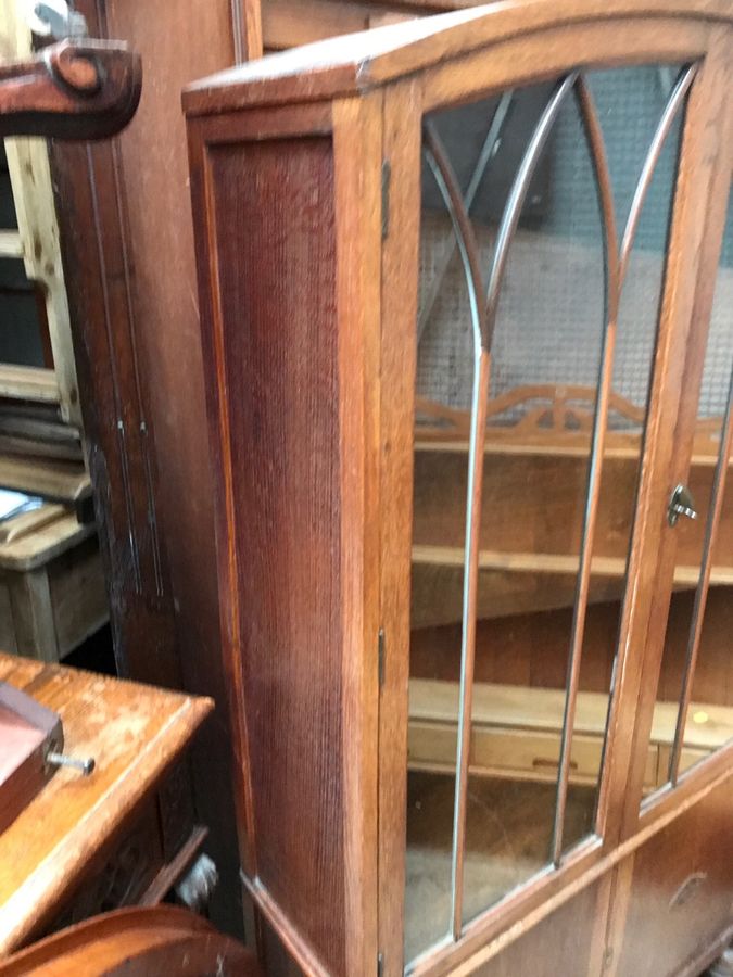 Antique Oak Gothic Display Cabinet