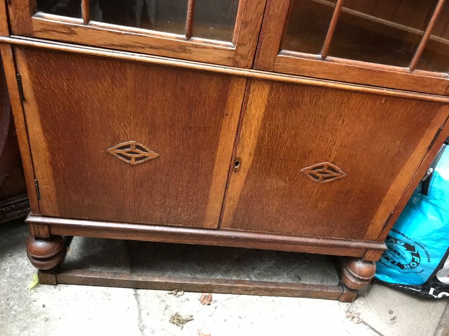 Antique Oak Gothic Display Cabinet