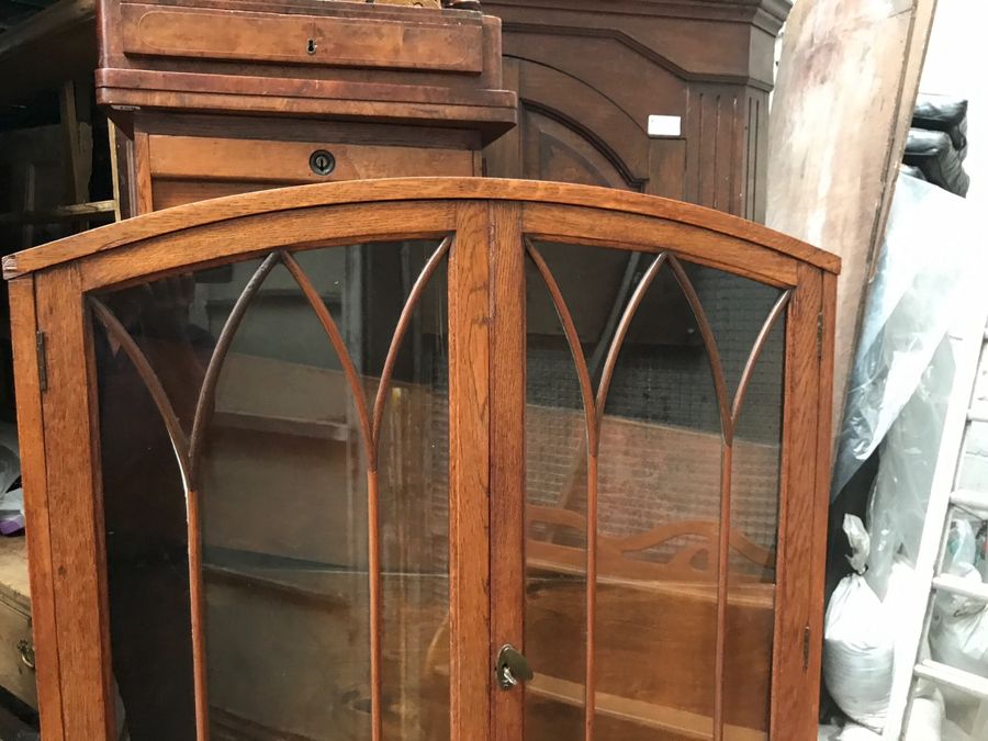 Antique Oak Gothic Display Cabinet