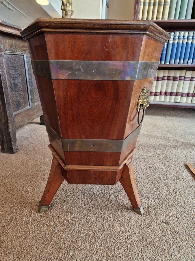 Antique Original Mahogany Brass Banded Planter/Wine Cooler