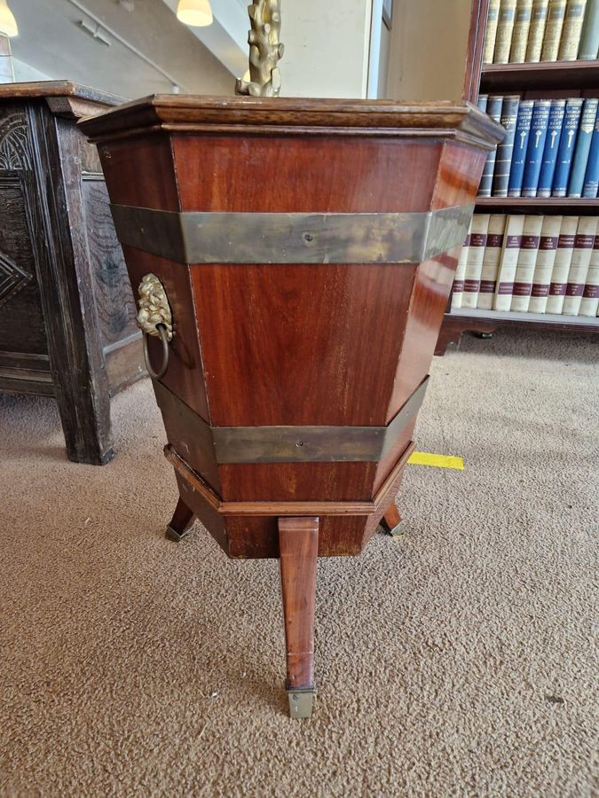 Antique Original Mahogany Brass Banded Planter/Wine Cooler