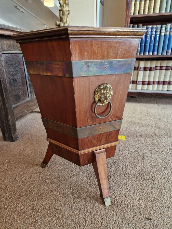 Antique Original Mahogany Brass Banded Planter/Wine Cooler