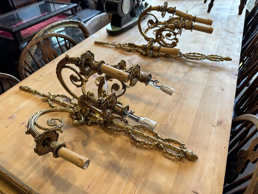 Antique Pair of Large Wall Lights in Gilt