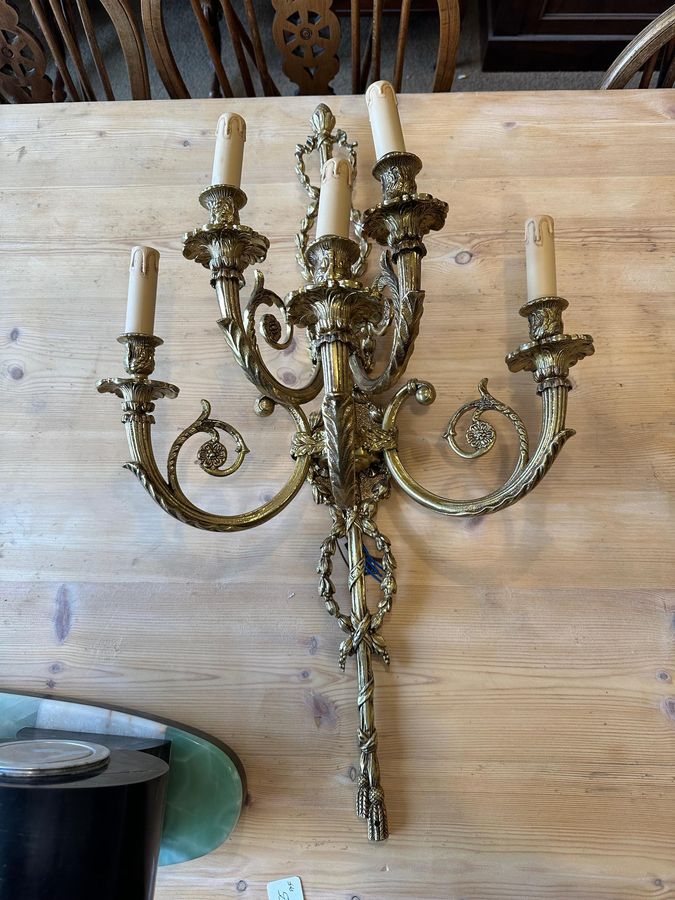 Antique Pair of Large Wall Lights in Gilt