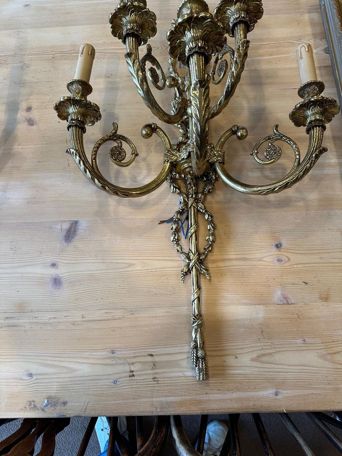 Antique Pair of Large Wall Lights in Gilt