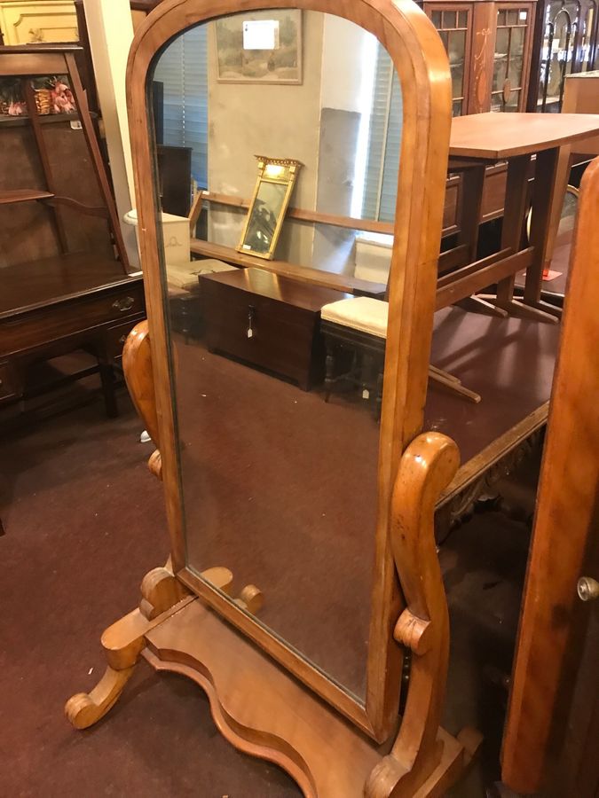 Antique Pale Walnut Cheval Mirror c.1860