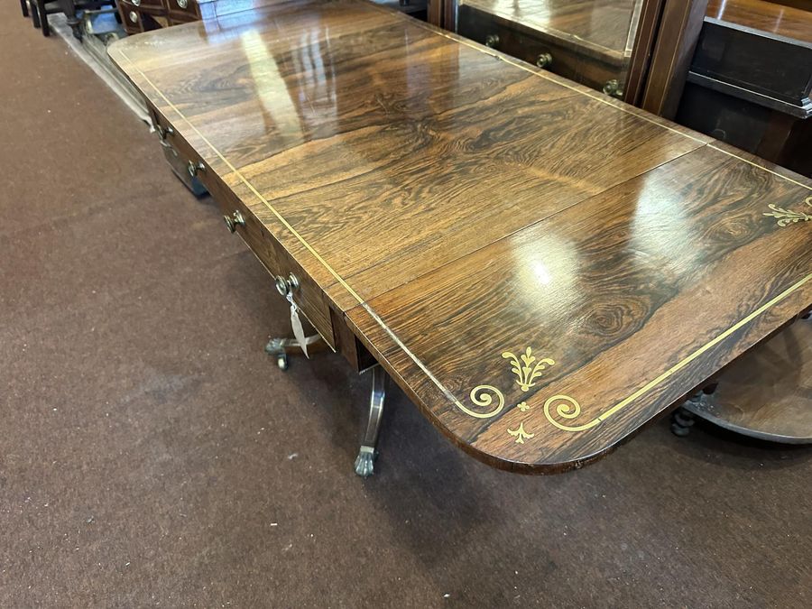 Antique Regency Brass Inlaid Sofa Table in Rosewood