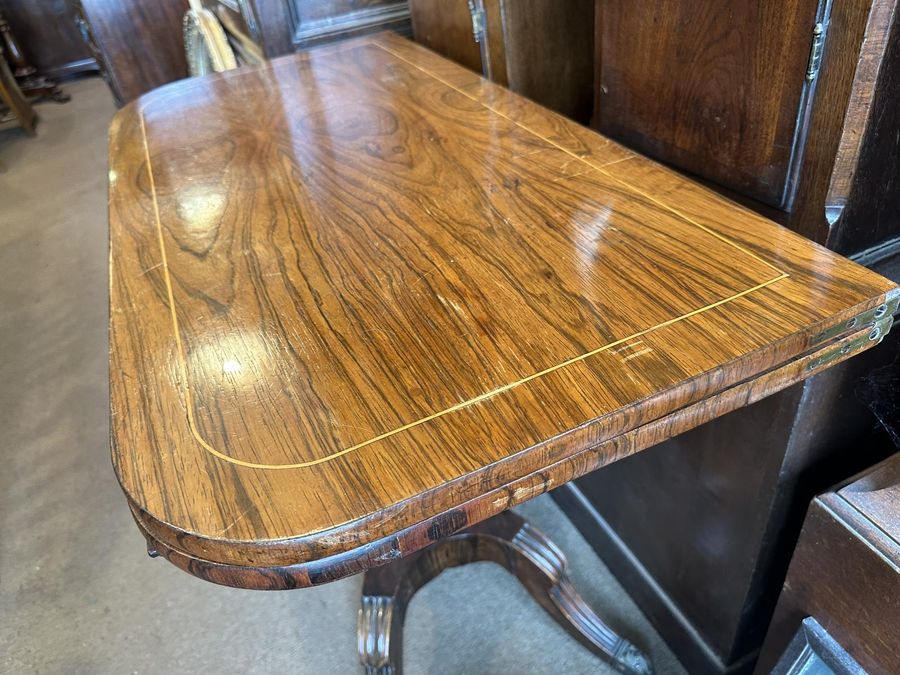 Antique Regency Rosewood & Brass Inlay Card Table