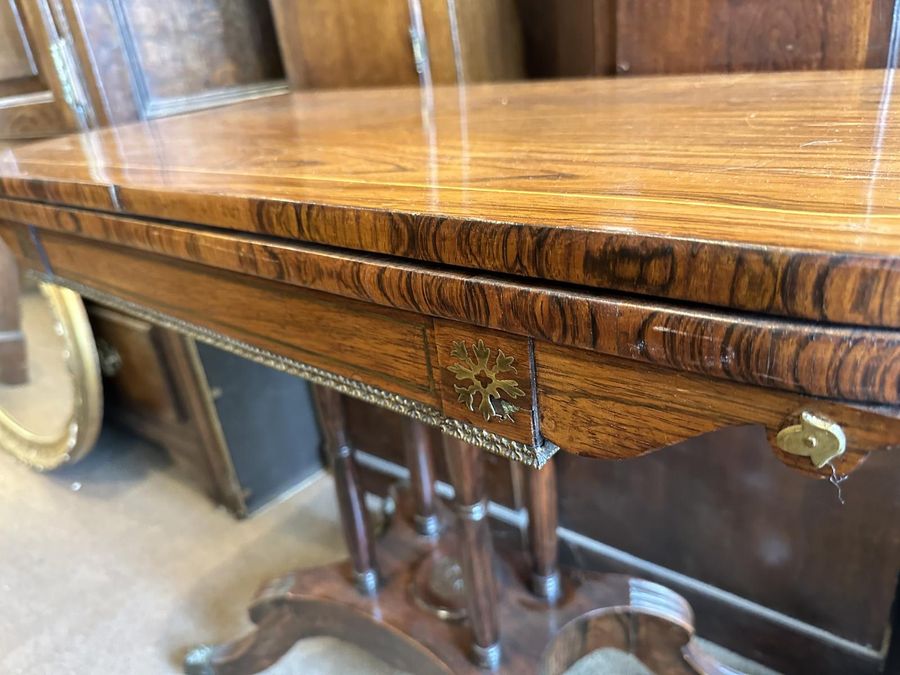 Antique Regency Rosewood & Brass Inlay Card Table