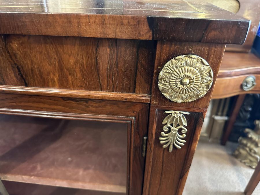 Antique Rosewood Brass Inlaid 2 Door Side Cabinet