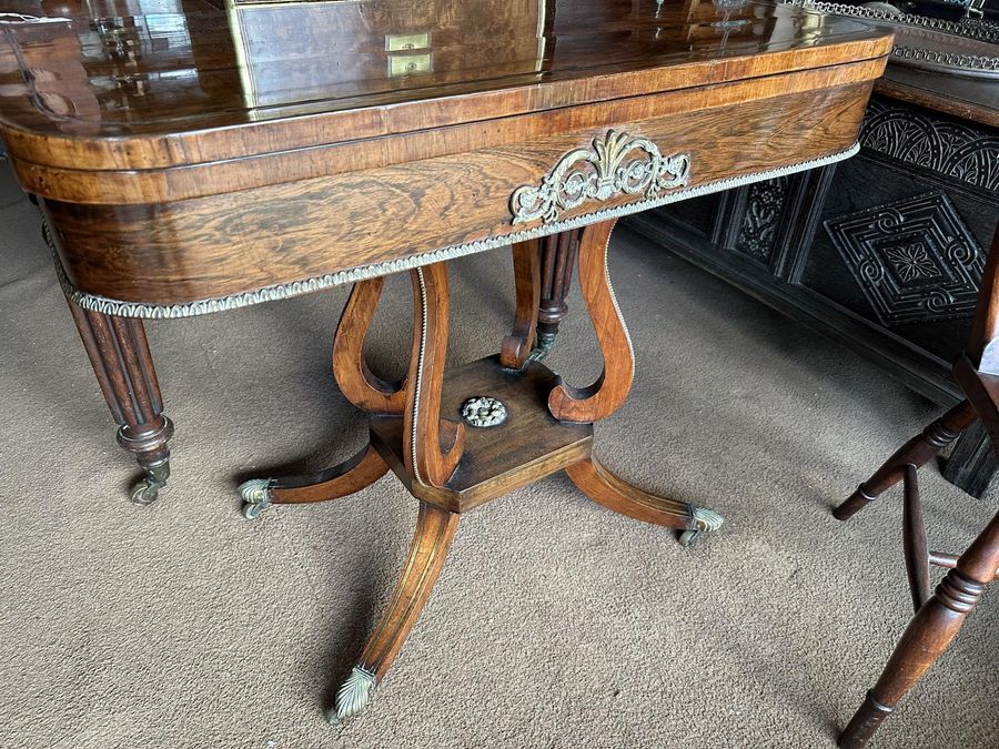 Antique Rosewood Brass Inlaid Regency Card Table