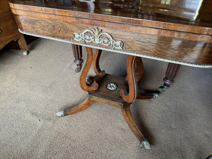 Antique Rosewood Brass Inlaid Regency Card Table