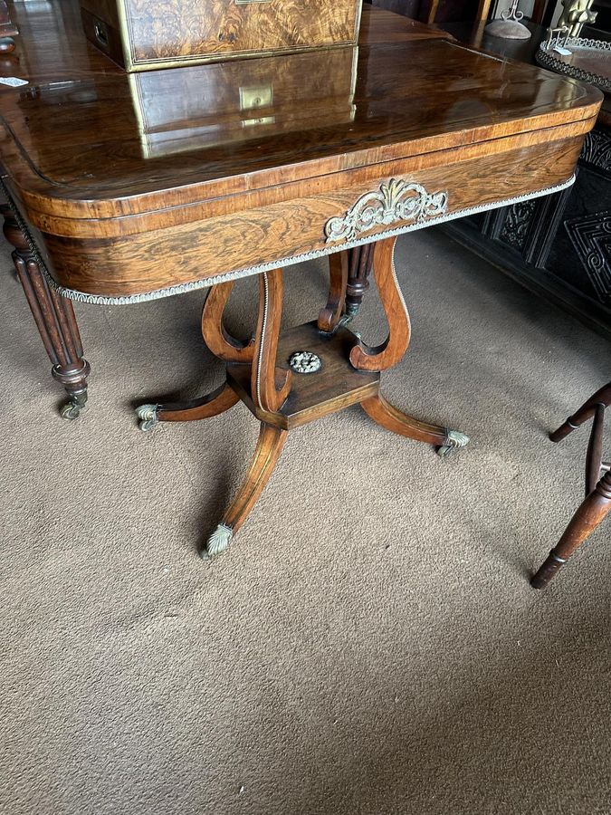 Antique Rosewood Brass Inlaid Regency Card Table