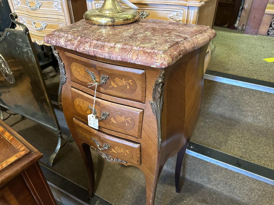 Antique Serpentine Shaped 3 Drawer Pair of Bedsides