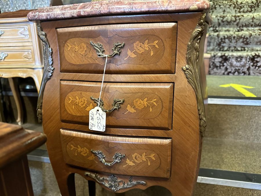 Antique Serpentine Shaped 3 Drawer Pair of Bedsides