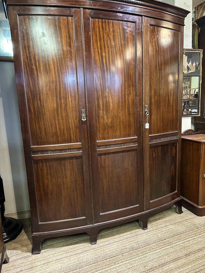 Antique Triple Bow Wardrobe in Mahogany