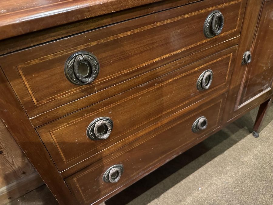 Antique Unusual Edwardian Inlaid 3 Drawer Chest with Cupboard