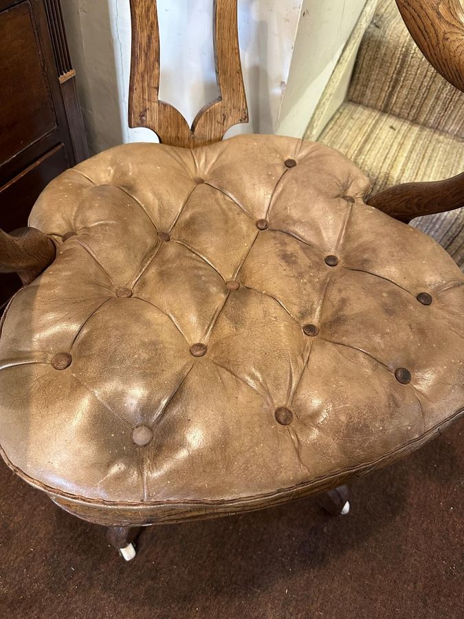 Antique Unusual Elm Desk Chair with Swivel Base.