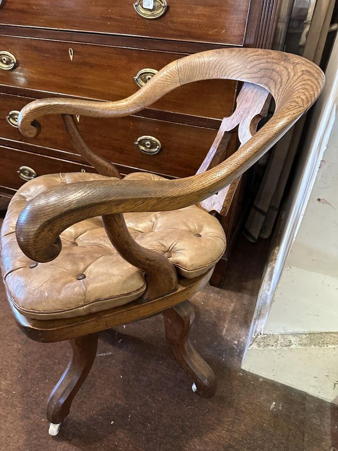 Antique Unusual Elm Desk Chair with Swivel Base.