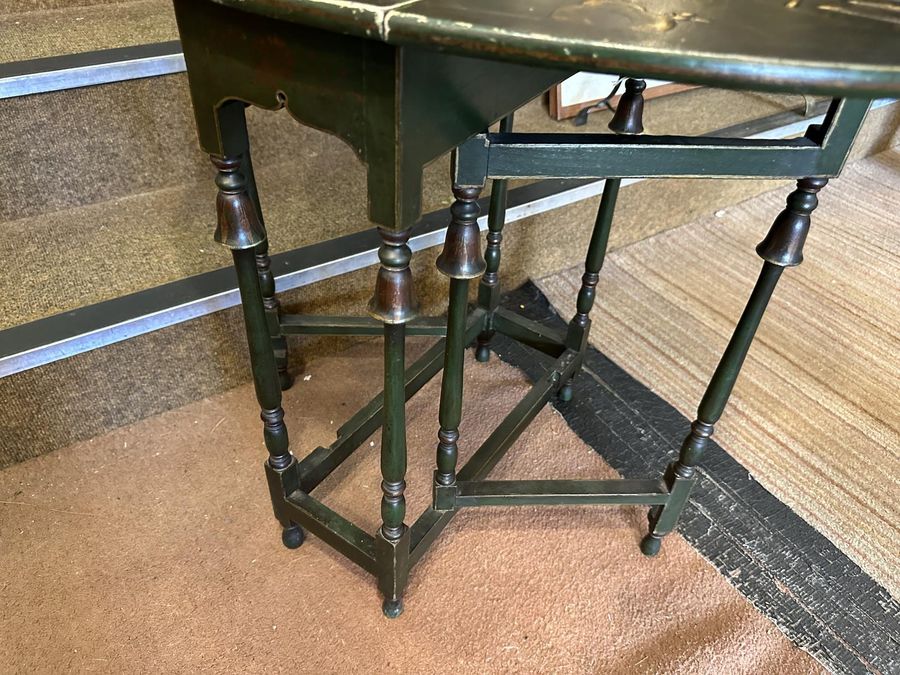 Antique Unusual Green Oriential Decorated Lacquered Occasional Sutherland Table