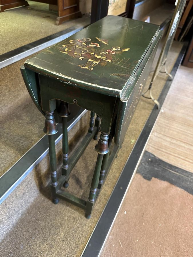 Antique Unusual Green Oriential Decorated Lacquered Occasional Sutherland Table