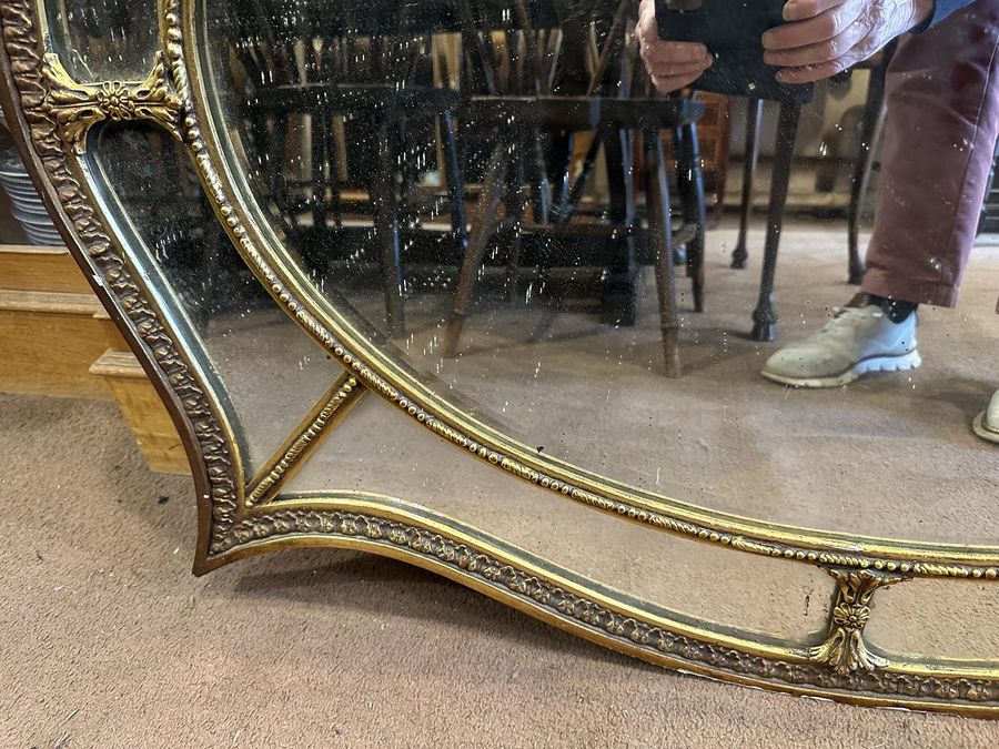 Antique Unusual Shaped Mirror Gilt with Oval Margin