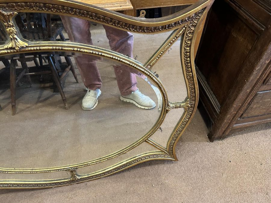 Antique Unusual Shaped Mirror Gilt with Oval Margin