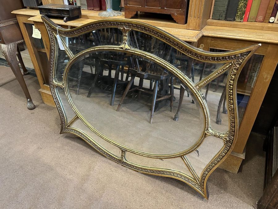 Antique Unusual Shaped Mirror Gilt with Oval Margin