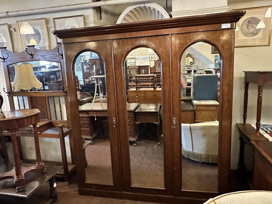 Antique Victorian 3 Door Mirror Wardrobe