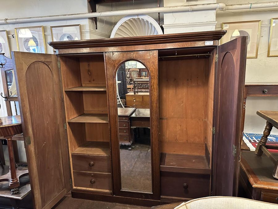 Antique Victorian 3 Door Mirror Wardrobe