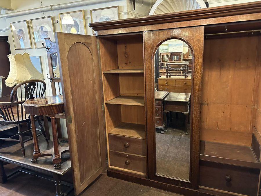 Antique Victorian 3 Door Mirror Wardrobe