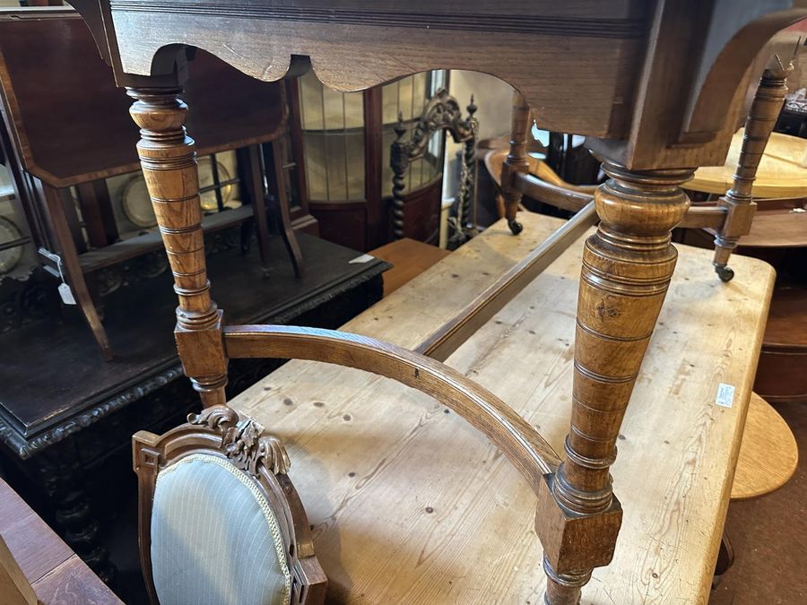 Antique Victorian Light Oak Table Shaped Stretcher