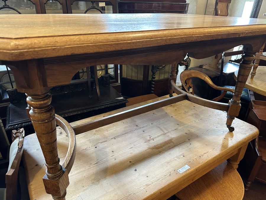 Antique Victorian Light Oak Table Shaped Stretcher