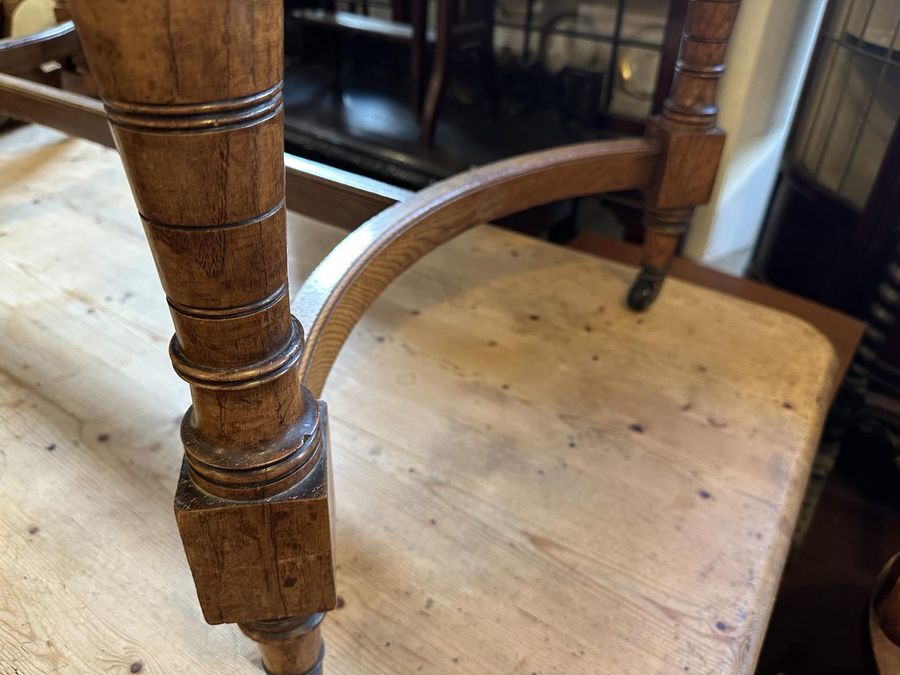 Antique Victorian Light Oak Table Shaped Stretcher