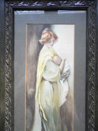 Antique WATERCOLOUR, Mother and Child,signed,dated