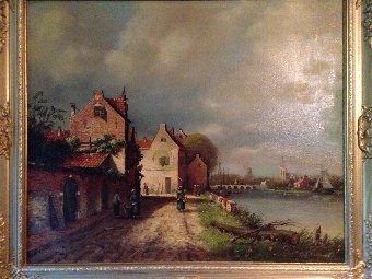 Antique G.J.A van Reede, Dutch River scene
