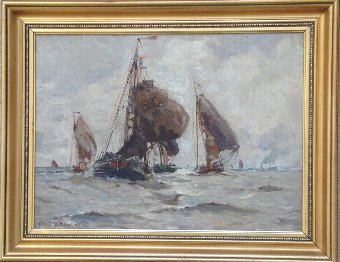 FRANK HENRY MASON (1875-1965) OIL PAINTING DUTCH HERRING BOATS FROM SCHEVENINGEN SIGNED & DATED 1...