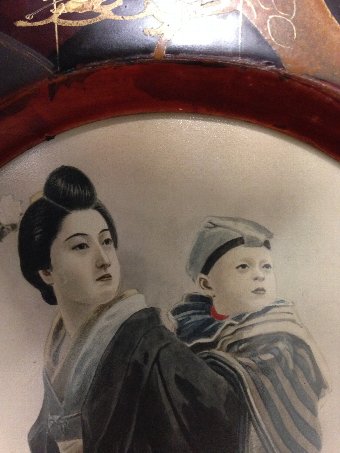 Antique  watercolour Japan portrait of woman with child in traditional dress