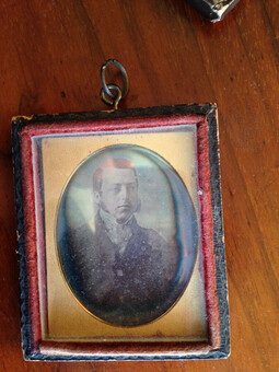 antique earlest black and white  photoportrait of a man , glazed miniature , ready to hang