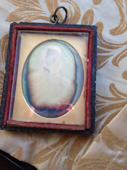 Antique antique earlest black and white  photoportrait of a man , glazed miniature , ready to hang