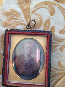 Antique antique earlest black and white  photoportrait of a man , glazed miniature , ready to hang