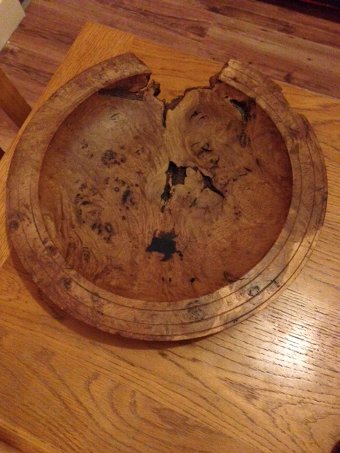 Antique Hand turned Walnut burl wood fruit bowl