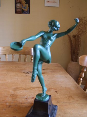 French Art Deco Tambourine Dancer, Signed Fayral.