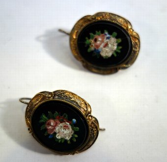Antique Georgian Micro Mosaic 18k Brooch and Earrings Set