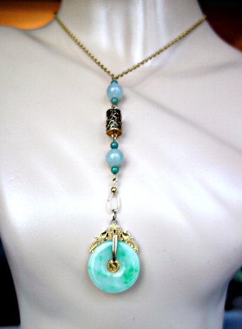 Antique Art Deco Jade 14k Gold Necklace