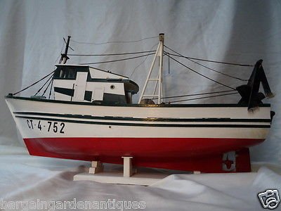 Antique Vintage Maritime Nautical Wooden Display Model Fishing Trawler ...