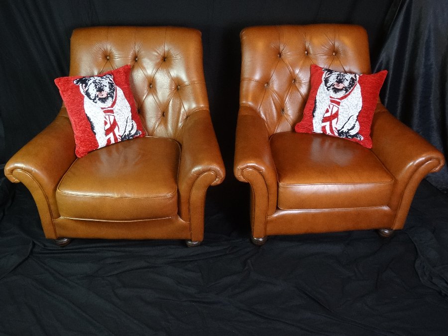 Antique Classy Pair Handmade Thomas Lloyd Chesterfield Club Cigar Tan Leather Armchairs Antiques Co Uk