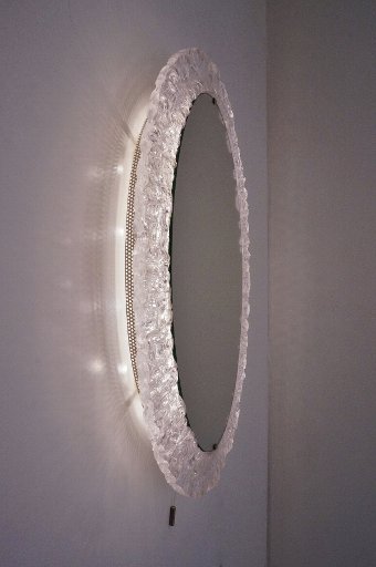 Antique Lucite oval illuminated wall mirror by Erco, 1970`s ca, German