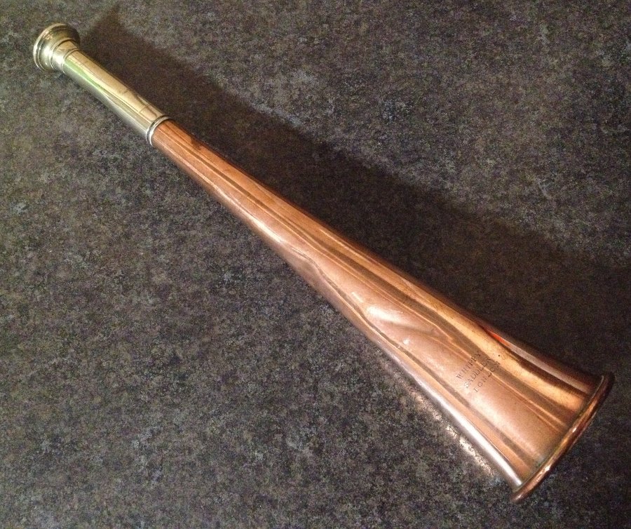 Vintage 10 1/2 inch Copper Reed Type Hunting Horn by Whippy Saddler London. 
